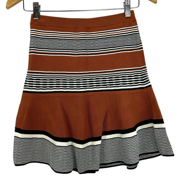 Sandro Paris Jupe Jella Knit Mini Skirt in Brown Black Stripe – Size 2 - Picture 2 of 6